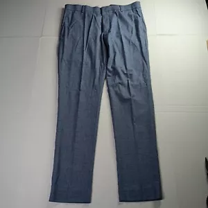 H&M Dress Pants Mens 34R Blue Skinny Fit Coupe Moulante Plaid Cuff Work Office - Picture 1 of 8