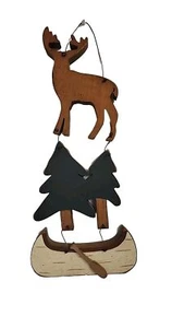 Rustic Cabin Decor DEER PINE TREE CANOE wall 18" X 7.5" Lodge - Picture 1 of 5