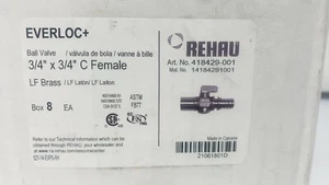 Rehau 3/4 X 3/4 418429-001 Everloc+ Brass Ball Valve  SEE DESCRIPTION  - Picture 1 of 5