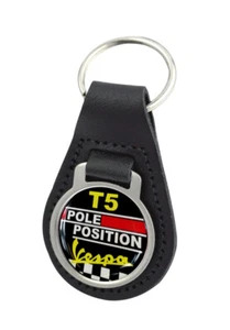 T5 Pole Position Quality Black Leather Round Keyring - Picture 1 of 1