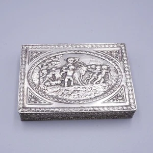 Antique German 800 Silver Repousse Children Playing With Goat Trinket Box - Picture 1 of 4