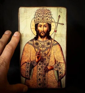 Handmade Orthodox Christian Icon `Christ the Great Bishop` Wooden Religious Art - Picture 1 of 5