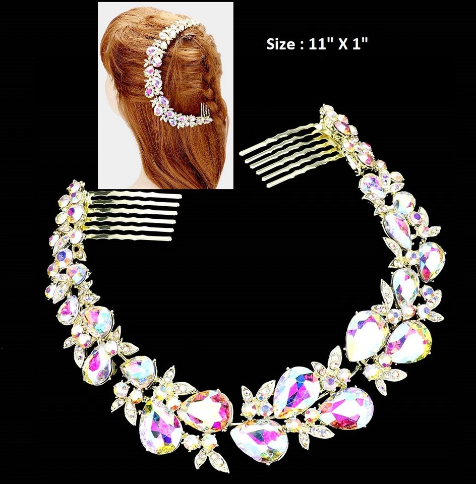 Crystal Rhinestone Hair Comb Stick Headband Wedding Bridal Cocktail Teardrop  - Image 1 of 1