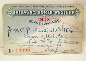 De colección 1902 Chicago North Western Railroad Wisconsin Division Engineer Pass  - Imagen 1 de 3