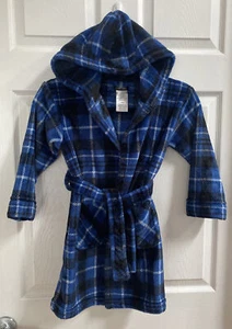 Youth SM 4/5 Cuddl Duds blue/white/black Plaid Soft Fleece Robe - Picture 1 of 9