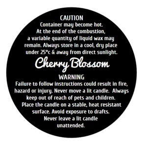 Black Candle Warning Labels with fragrance names 24 per sheet, 40mm round - Picture 1 of 2