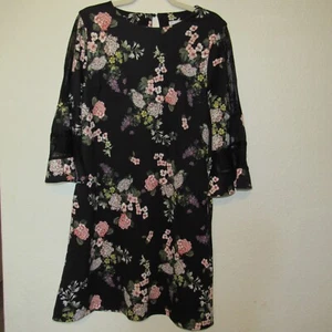 New York & Company Dress Women Size Medium Black Floral Stretch Lace 3/4 Sleeve - Picture 1 of 12
