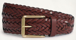 BROOKS BROTHERS Brown Braided Leather Men's Belt with Silver Buckle Size 32 $128