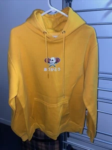 EIGHTY EIGHT BRAND MENS HOODIE MUSTARD YELLOW GOLD SKULL STREETWEAR SZ L - Picture 1 of 3