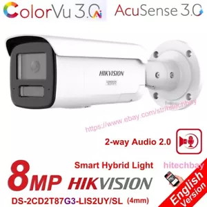 Hikvision AI 8MP ColorVu 3.0 AcuSense 3.0 PoE Camera DS-2CD2T87G3-LIS2UY/SL 4mm - Picture 1 of 12
