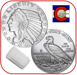 Incuse Indian Silver Bullion -- Tube of 1/2 oz Silver Rounds -- 20 Coin Roll - Picture 1 of 3