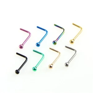 Plain Ball L-Shape Nose Studs Straight Pin Bone Piercing 2mm Fashion 2025 - Picture 1 of 21