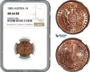 AI207, Austria, Franz Joseph, 1 Kreuzer 1885, Vienna Mint, NGC MS66RB - Picture 1 of 1