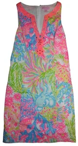 Lilly Pulitzer Ryder Shift Dress Lovers Coral Print Beaded Lace Front Size 2 - Picture 1 of 9