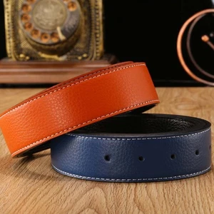 Genuine Leather Men Women Wide Belts No Buckle H Buckle Two Sides Belt Straps UK - Picture 1 of 18