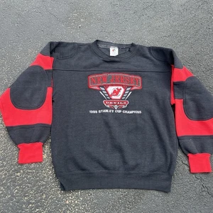 Vtg Nj Devils Red black midwest embroidery crewneck large - Picture 1 of 9