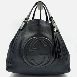 GUCCI 282309 Tote Bag Soho Fringe Interlocking G Gold hardware black Women used - Picture 1 of 9