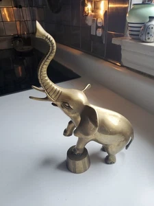 Vintage Brass Circus Elephant Standing On a Drum  Golden  12" Tall. - Picture 1 of 8