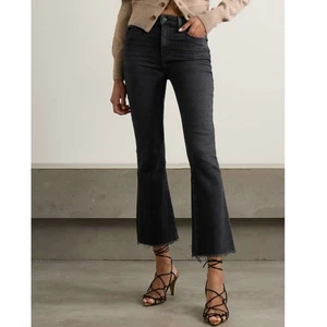 PAIGE Claudine Jeans Size 31 Slater Black Raw Hem Ankle Flare Crop Denim Casual - Picture 1 of 16
