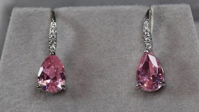 4.10 Ct Pear Cut Drop Dangle Lab-Grown Fancy Vivid Pink Diamond Earring 14k Gold - Image 1 of 4