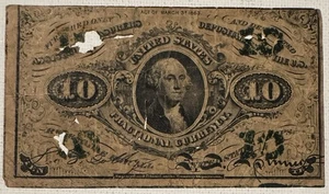 US Fractional Currency, 1860’s 10c Fractional Note, Poor Condition - Bild 1 von 8