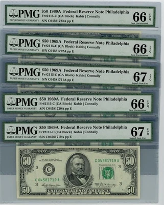 Fr. 2115-C $50 1969A 5 Consec. Federal Reserve Note 66-67 EPQ PMG dc-2481 - Image 1 of 3
