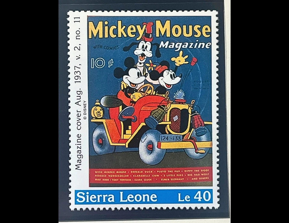 Estampilla postal de Disney Sierra Leona edición de agosto de 1937 - revista Mickey Mouse MNH Foto 1 de 1