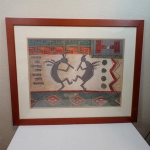 Susan Gillette signiert Original Aquarell Kokopelli Figuren tanzen 34x27 gerahmt - Bild 1 von 22