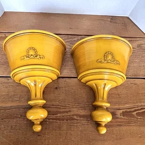 2 Vintage Syroco Wall Pocket Planter Shell Design 1963 Gold/Yellow Plastic USA - Picture 1 of 12
