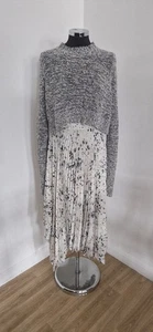 AllSaints Midi Dress And Jumper Med Lerin Yermo 2in1 Dress Pleated Grey White - Picture 1 of 14