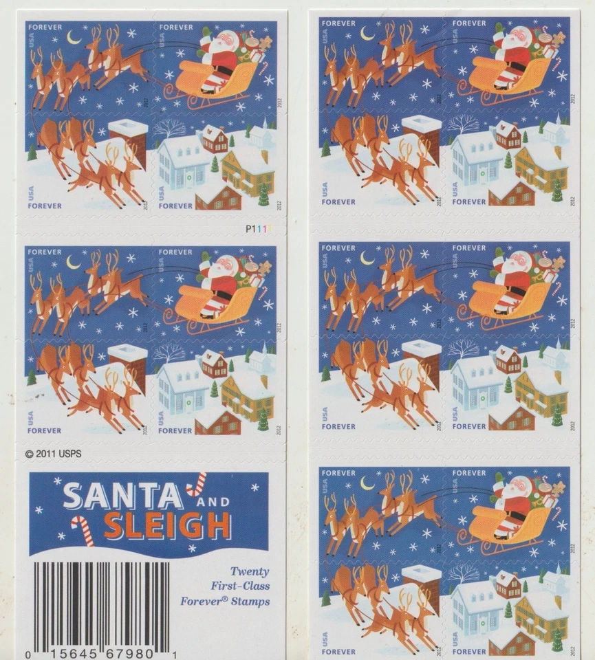 USPS Santa and Sleigh booklet of 20 Forever stamps sent from OKC, OK - Image 1 of 1