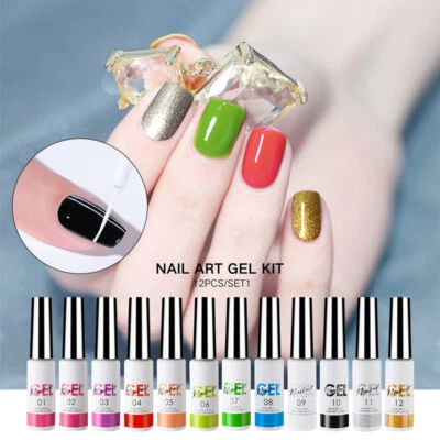 Nail Art Gel Nail Polish 12 Color Painting Gel Soak Off LED UV Gel Mani _? - Bild 1 von 4
