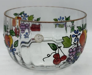 Crystal Clear Venetian 22k Gold Trim Hand Painted Fruit Glass Bowl 9" - Picture 1 of 9