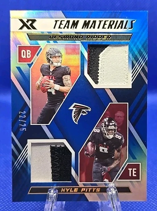 Desmond Ridder Kyle Pitts 2022 Panini XR Team Materials Blue /25 Atlanta Falcons - Image 1 of 2