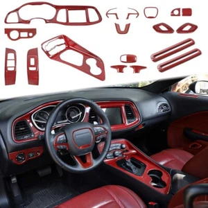 18x Red Carbon Full Set Interior Decor Cover Trim Kit for Dodge Challenger 2015+ - Picture 1 of 9
