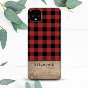 Custom Name Red Checkered Wood Case For Google Pixel 2 3 3a 4 4a 5 6 7 8 XL - Picture 1 of 1