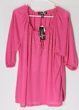 Lena Woman womens 3/4 sleeve keyhole pink blouse metallic accent neck size 14/16
