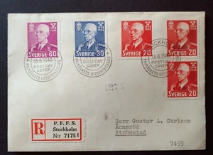 1943 COMPLETE SET ON REGISTERED FDC SWEDEN SVERIGE SCHWEDEN VF USED K1 - Picture 1 of 2