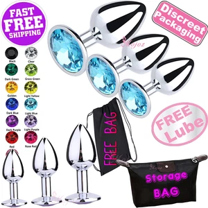 Stainless Steel ANAL BUTT PLUG Crystal Stud Jewel BDSM Metal Sex Toy FREE BAG - Picture 1 of 44