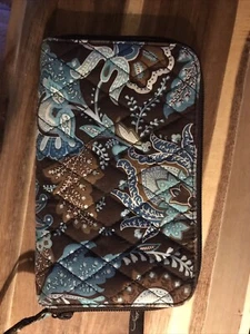 Vera Bradley Java Blue Wristlet Brown Teal Zip EUC! - Picture 1 of 5