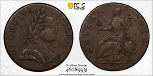 1778 Machin's Mills Colonial Copper Coin Half Penny - PCGS XF45 - Picture 1 of 5