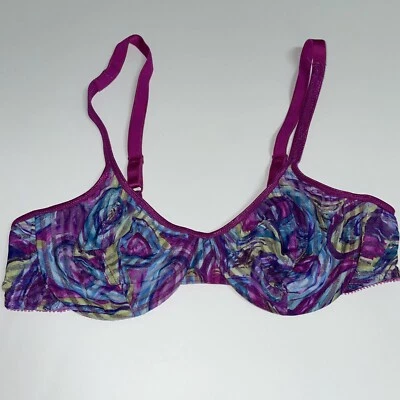 Sujetador De Colección VASSARETTE 36B Nylon Púrpura Semi Transparente Con Aros Brillo Floral 75-137 Foto 1 de 4