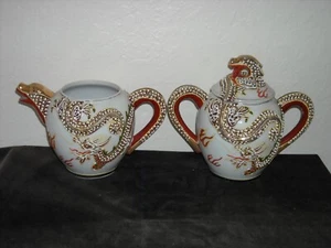 Dragonware Moriage Creamer and Covered Sugar - Picture 1 of 6