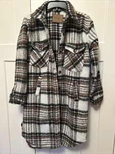 BLANK NYC Women’s Long Plaid Shacket Coat Size XS Warm & Fuzzy - Afbeelding 1 van 4