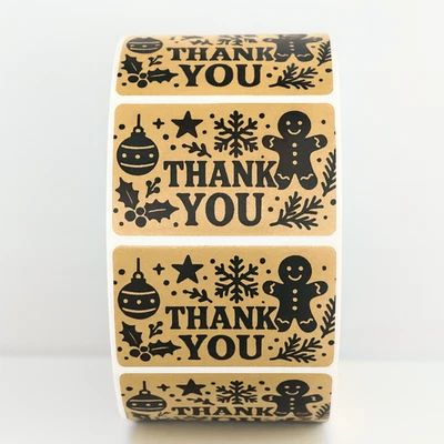 STICKERAFT 50pcs Christmas Thank You Stickers 2x1" Holiday Packaging Labels