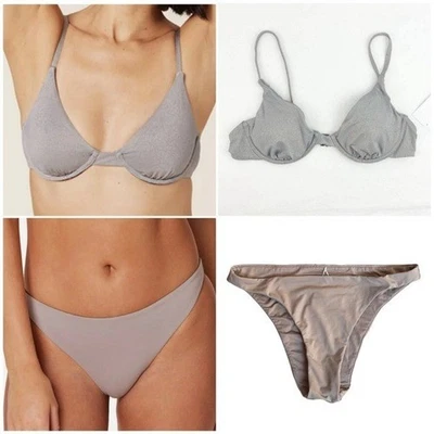 Traje de baño bikini Andie Swim 2 piezas The Cheeky Bottom & The Sicilia Top XS plateado Foto 1 de 4