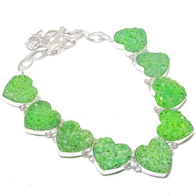 Green Titanium Druzy Gemstone Necklace Adjustable Chain Dainty Jewelry 18" DN 77 - Image 1 of 4