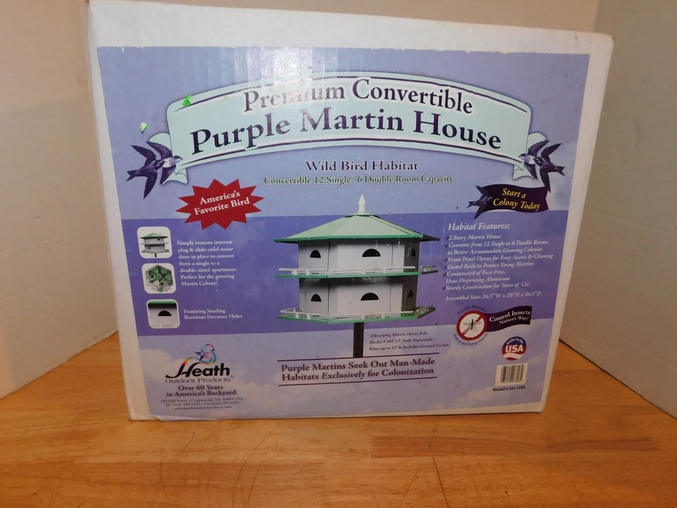 NUEVO Heath Aluminio 12 Habitaciones Deluxe Púrpura Martin Birdhouse, 10/33 Foto 1 de 3