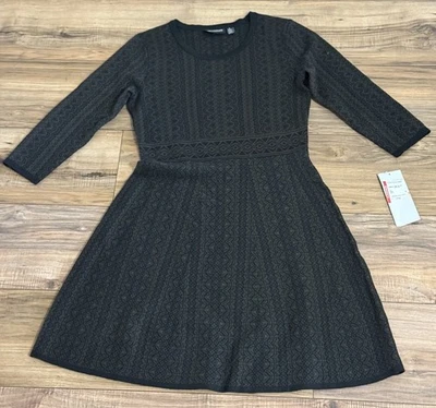 Vestido Suéter Nina Leonard Nuevo con Etiquetas S Calce Y Acampanado Línea A Negro Oliva Vacaciones Invierno Foto 1 de 4