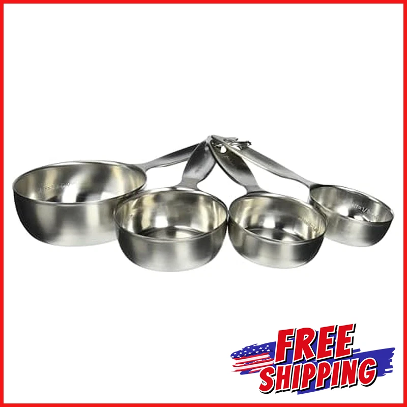 STAINLESS STEEL MEASURING CUPS SET Multisizes Dishwasher Safe Silver Baking Tool - Изображение 1 из 4